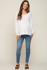 Ivory Knit V-Neck Long Sleeve Maternity Top