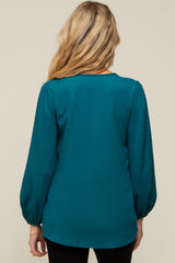 Teal Textured Long Sleeve Maternity Blouse