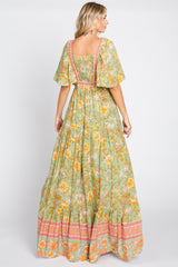 Light Olive Floral V-Neck Maxi Dress