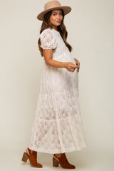 Cream Lace Tiered Maternity Midi Dress