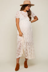 Cream Lace Tiered Maternity Midi Dress