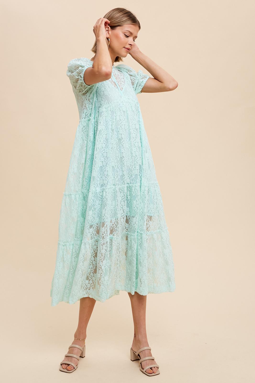 mint green lace midi dress Tiered – PinkBlush Know The Bride Game