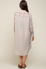 Grey Plaid Contrasting Long Maternity Dress