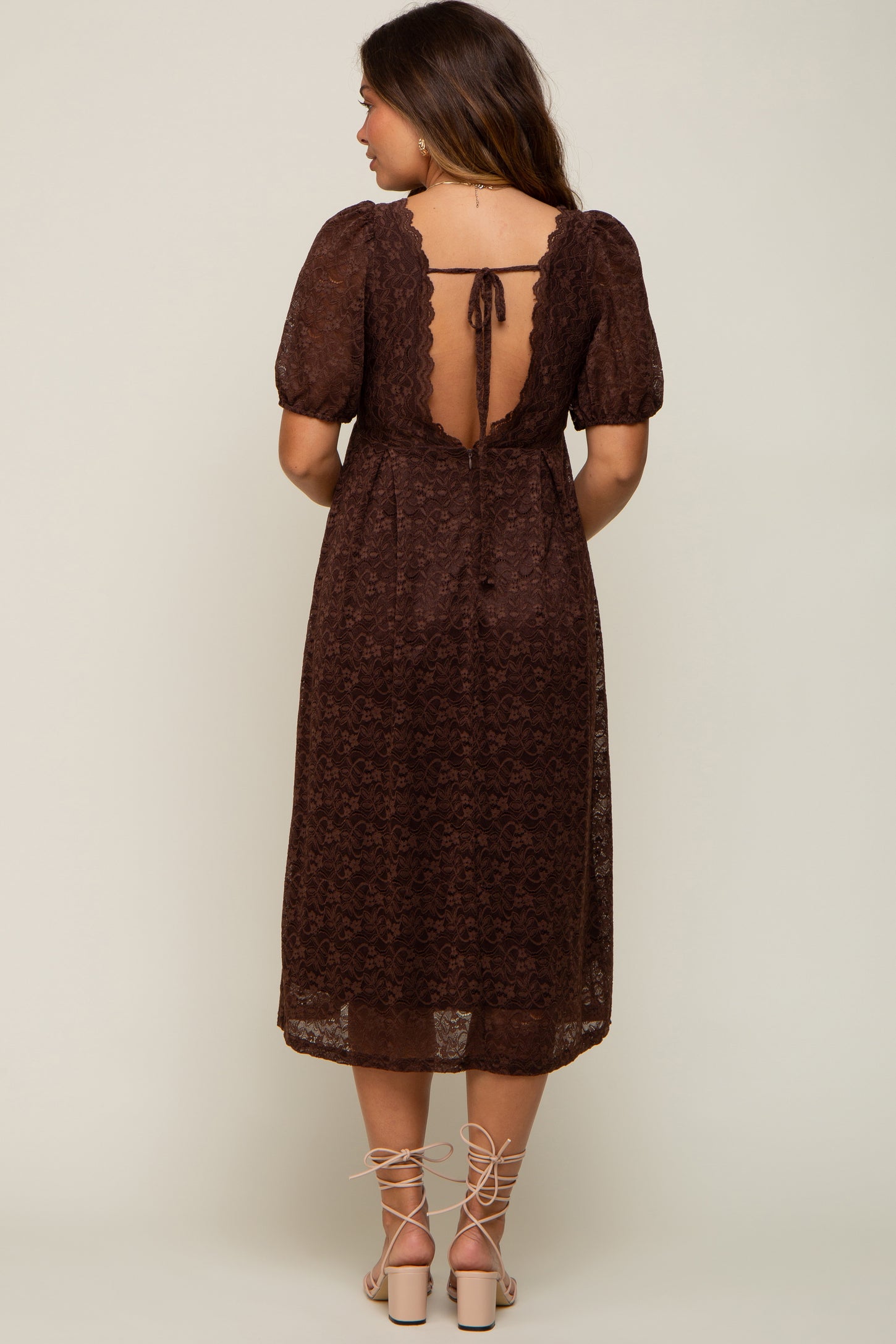 Brown Lace Cutout Maternity Midi Dress PinkBlush Brown Lace Cutout Maternity Midi Dress PinkBlush