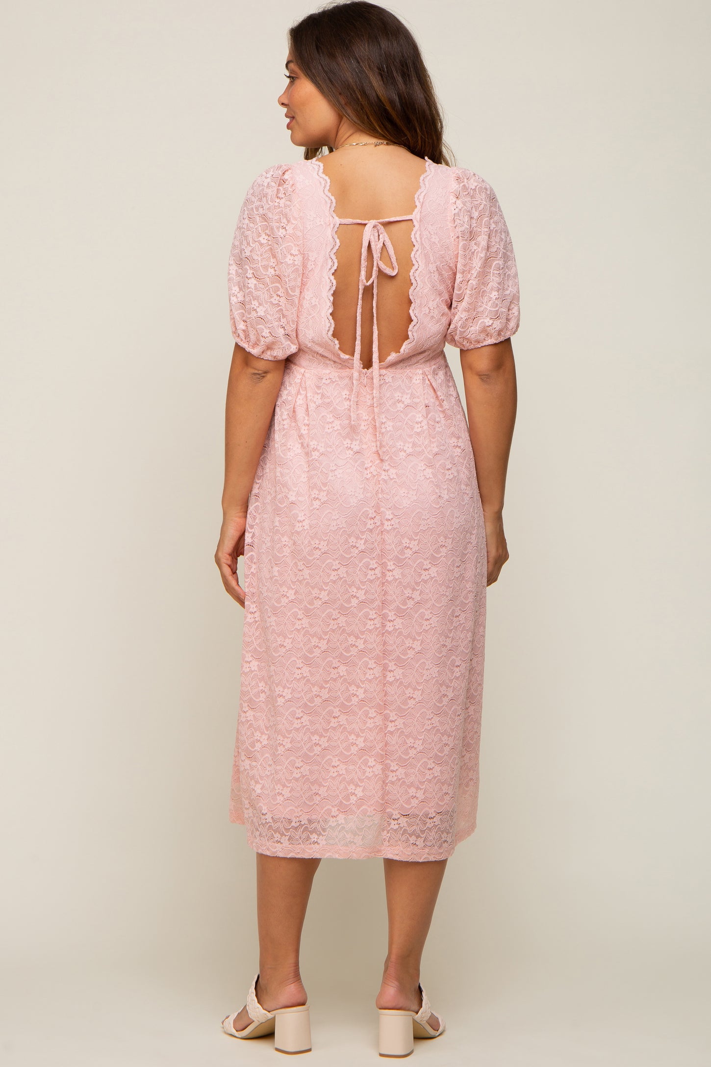 Light Pink Lace Cutout Maternity Midi Dress PinkBlush Light Pink Lace Cutout Maternity Midi Dress PinkBlush