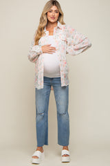 Pink Pleated Floral Oversized Maternity Blouse