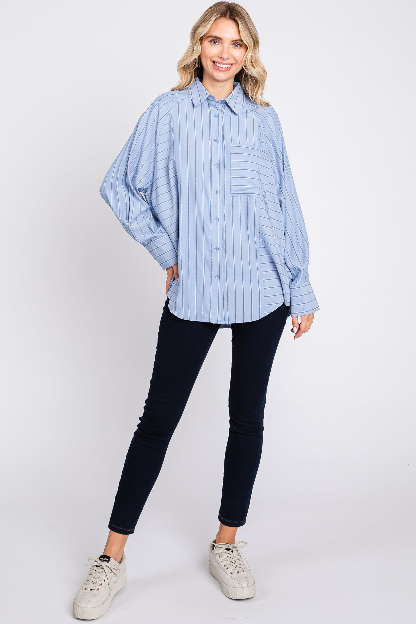 Blue Striped Oversized Blouse