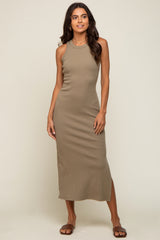 Olive Ribbed Fitted Maternity Midi Dress