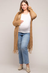 Gold Crochet Fringe Hem Maternity Plus Cardigan