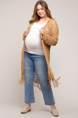 Gold Crochet Fringe Hem Maternity Plus Cardigan