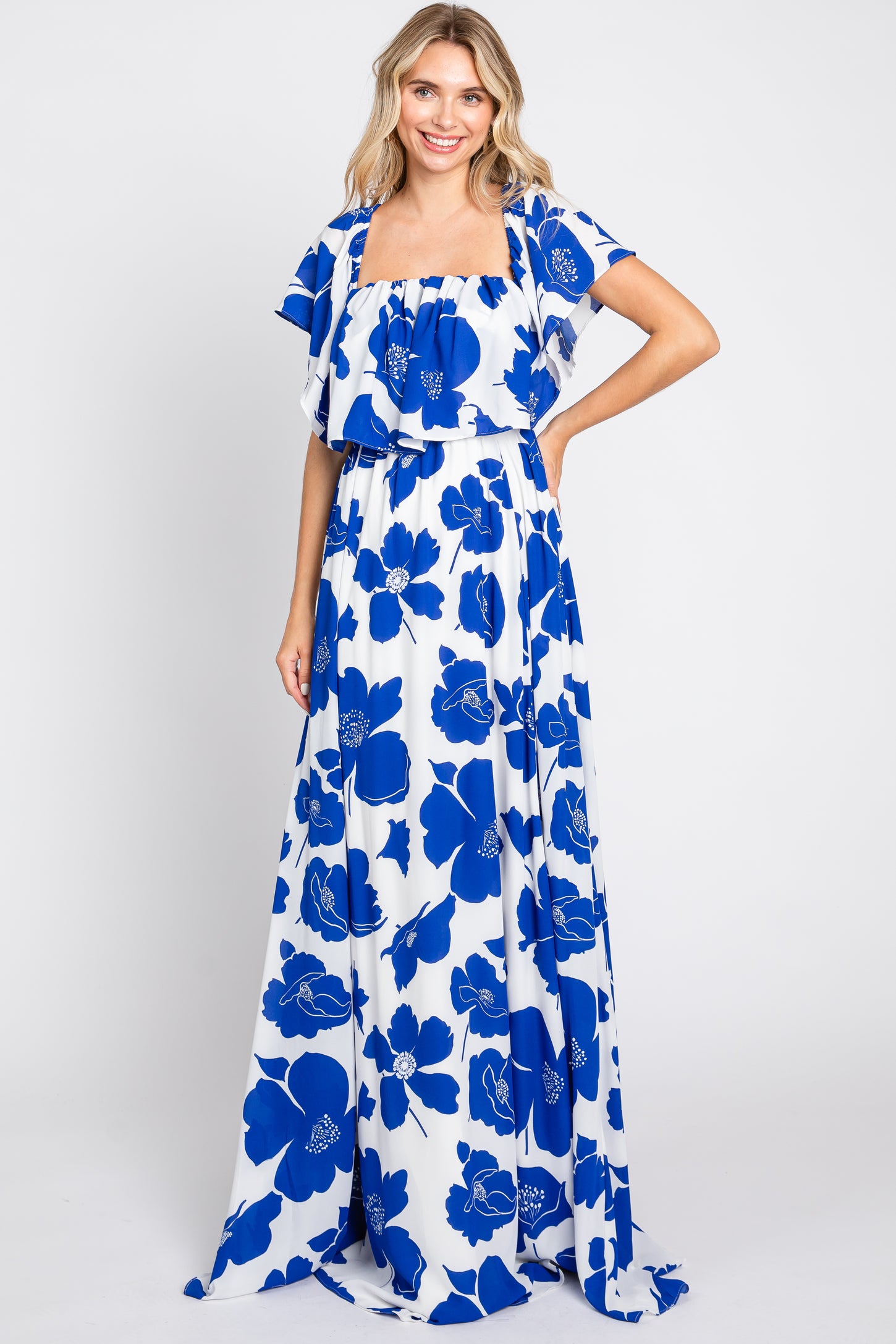 flounce maxi dress White Floral Off Shoulder Flounce Maxi Dress – PinkBlush