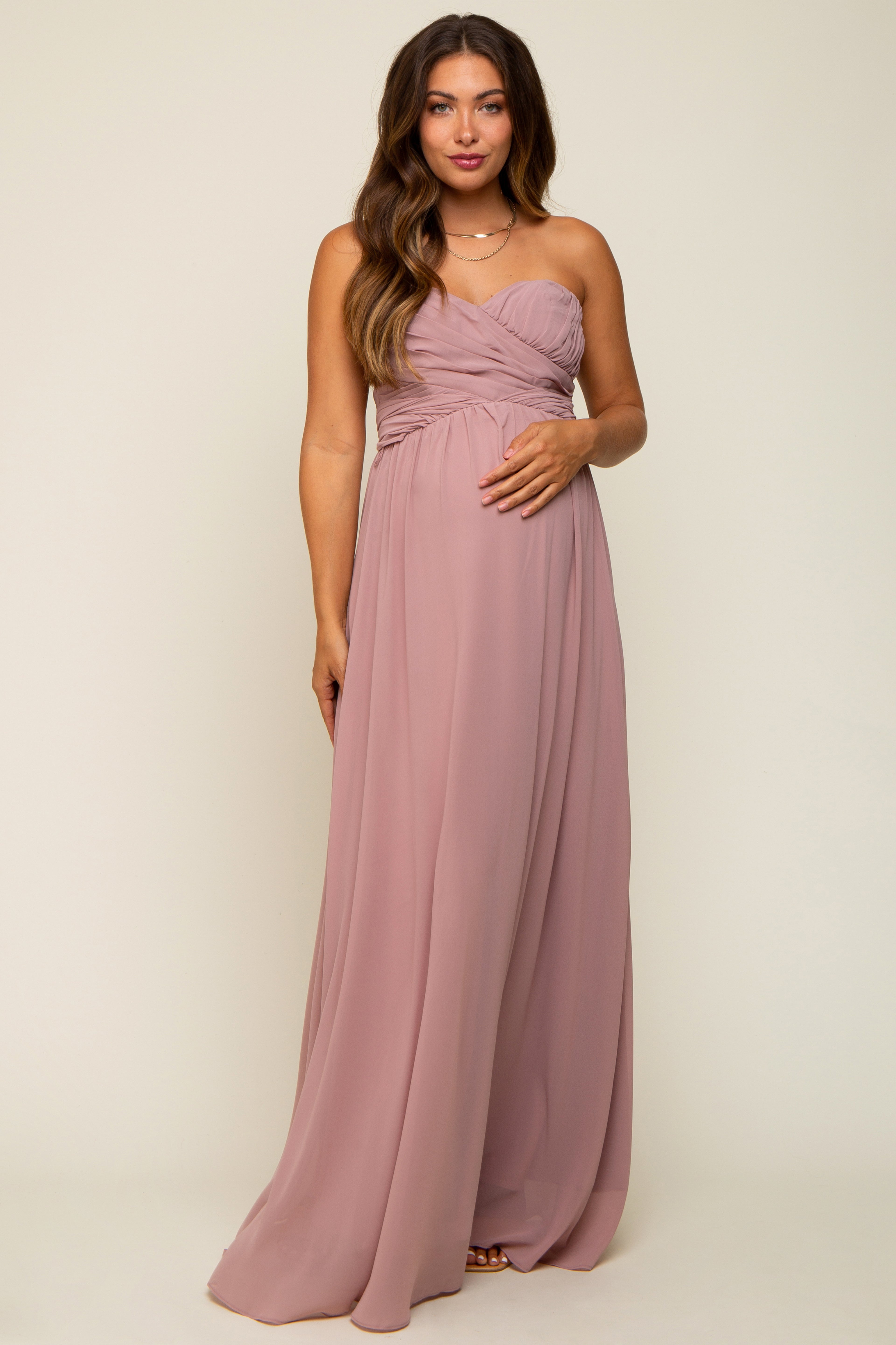Mauve Sweetheart Convertible Chiffon Maternity Gown XSmall