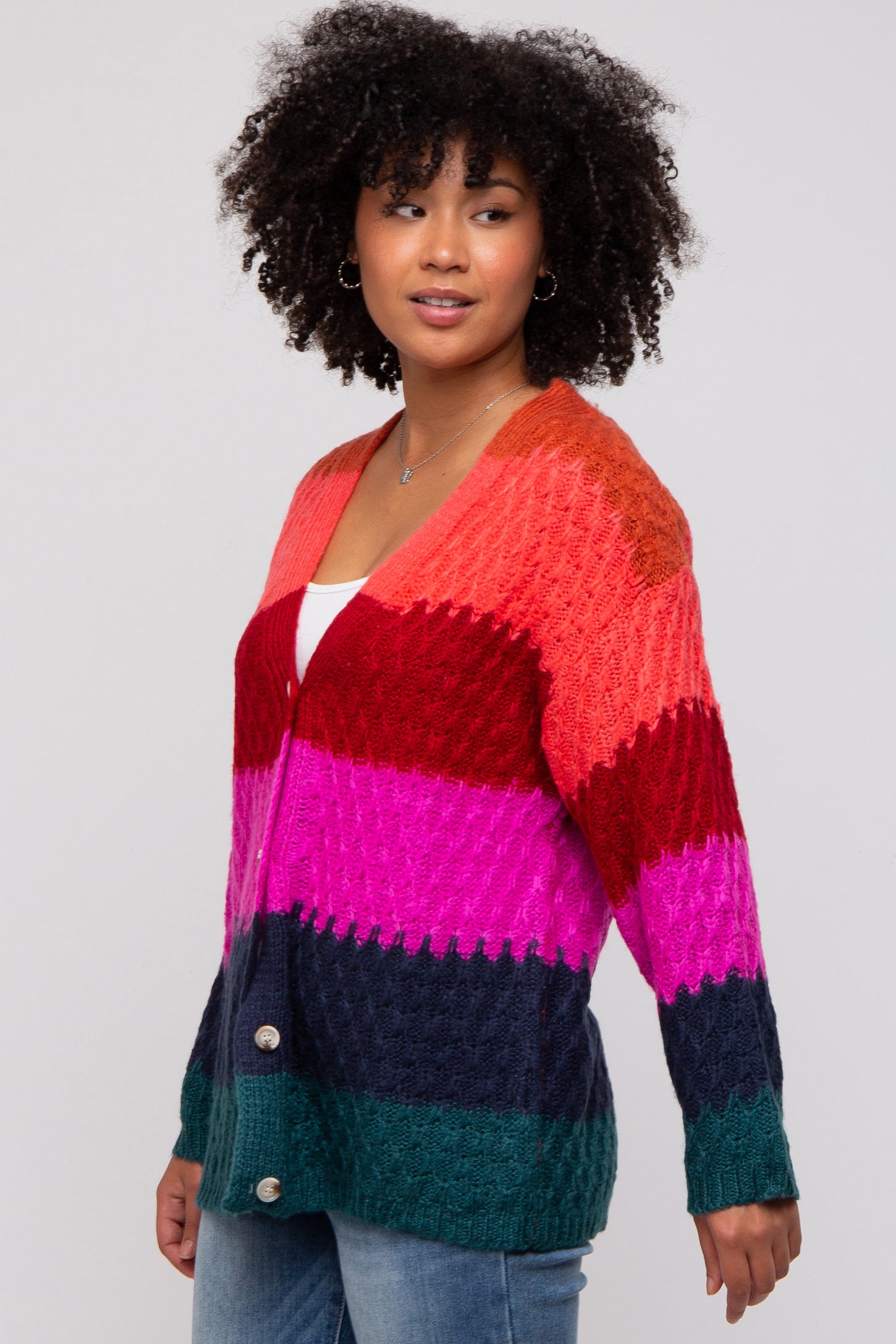 Color Cardigan Multi-Color Color Block Button Front Cardigan – PinkBlush