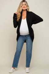 Black Ribbed Open Front Maternity Cardigan