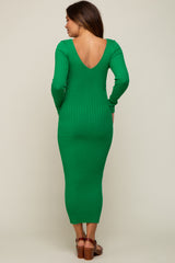 Green V-Neck Long Sleeve Fitted Maternity Maxi Dress
