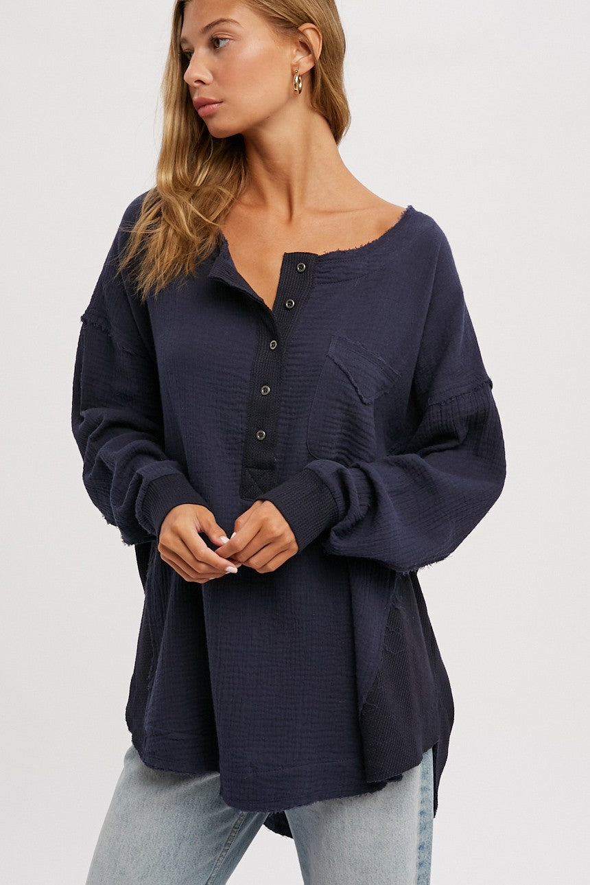 Navy Lightweight Button Front Maternity Tunic