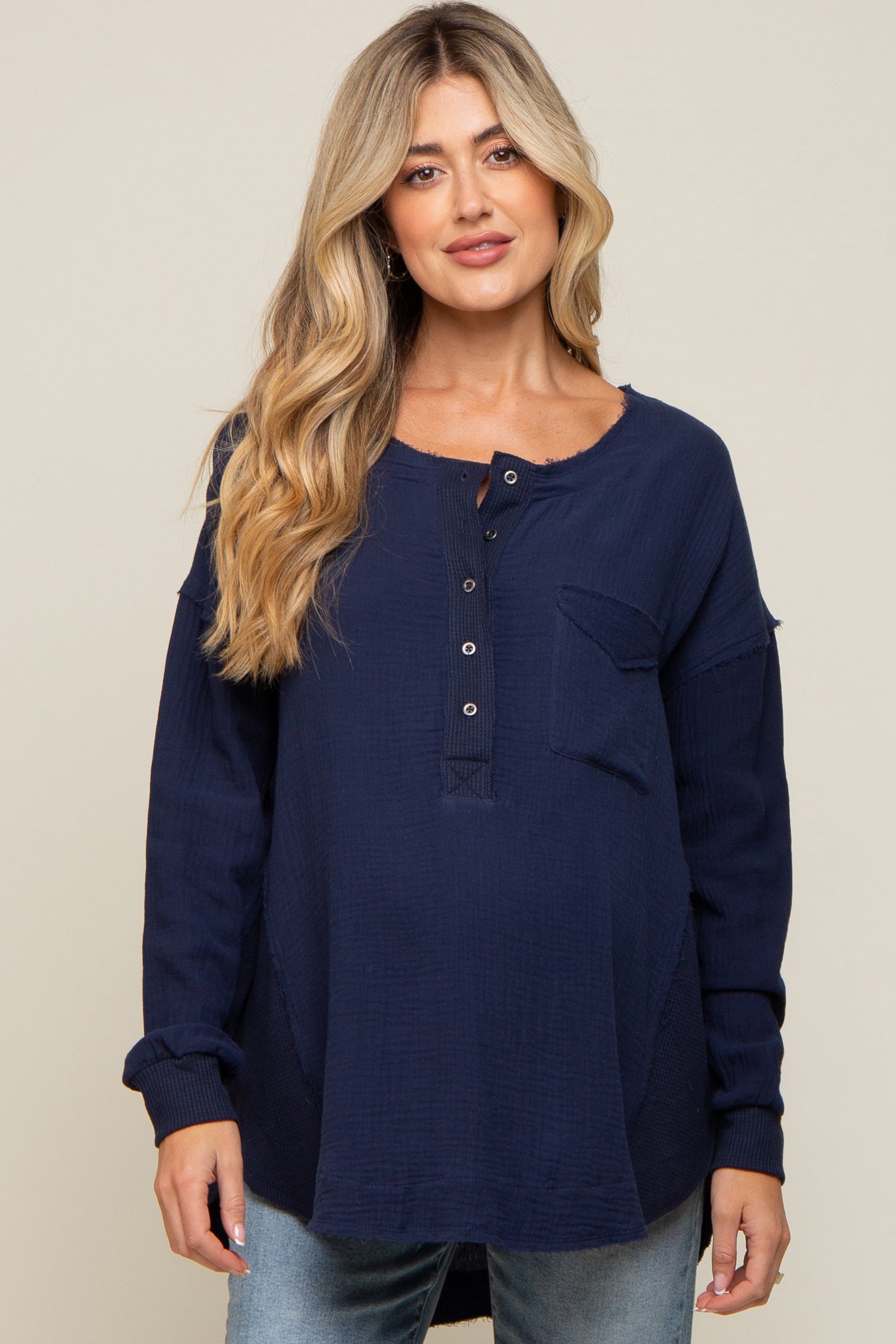 Navy Lightweight Button Front Maternity Tunic