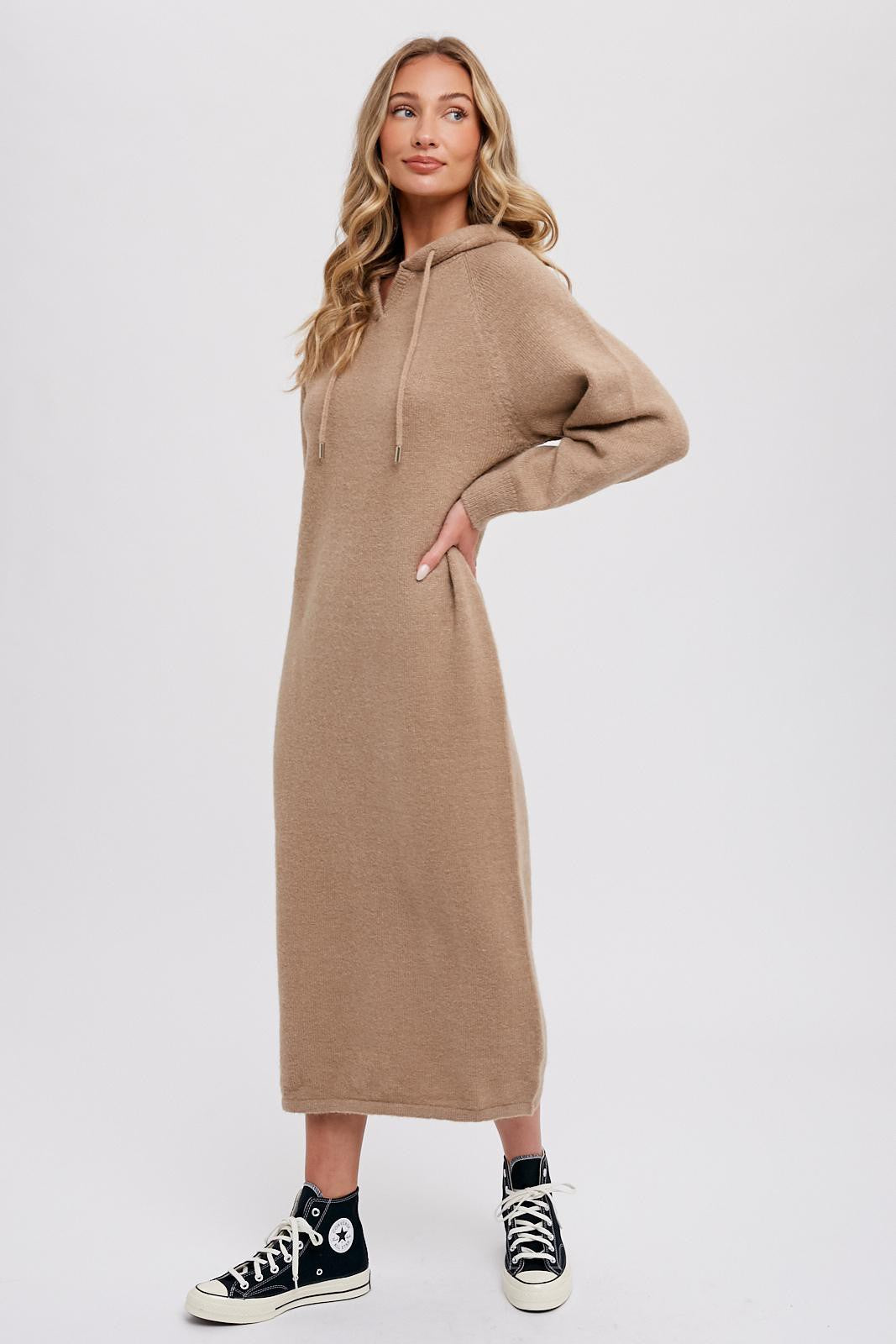Mocha Hooded Sweater Midi Dress PinkBlush Mocha Hooded Sweater Midi Dress PinkBlush