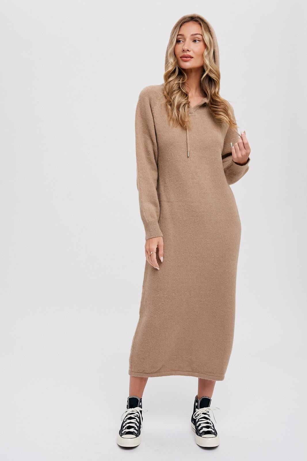 Mocha Hooded Sweater Midi Dress PinkBlush Mocha Hooded Sweater Midi Dress PinkBlush
