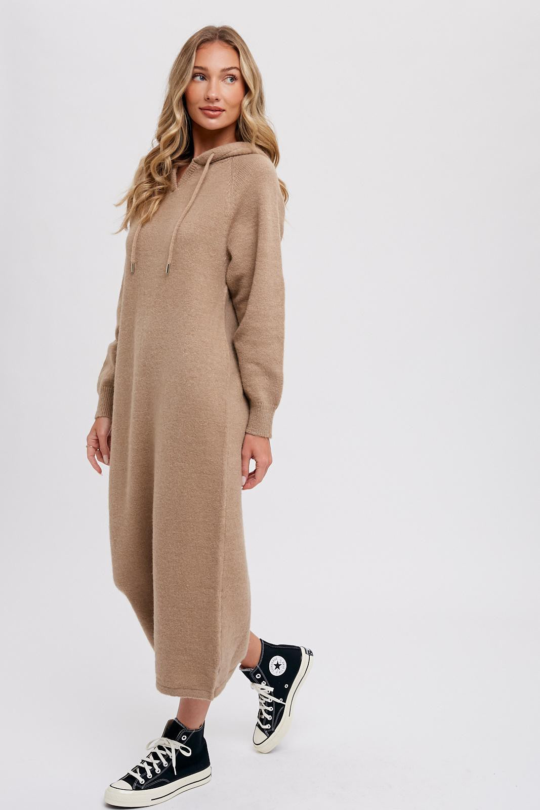 hooded midi dress Oplxuo Women Hooded Maxi Dress Casual Loose Sweatshirt Long Dress Winter Fall Drawstring Slit Hoodie Dresses with Pocket, Women's, Size: XL, Black