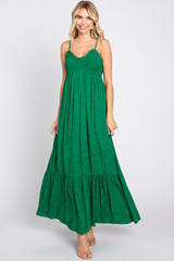 Green Floral Smocked Gathered Tier Maternity Maxi Dress