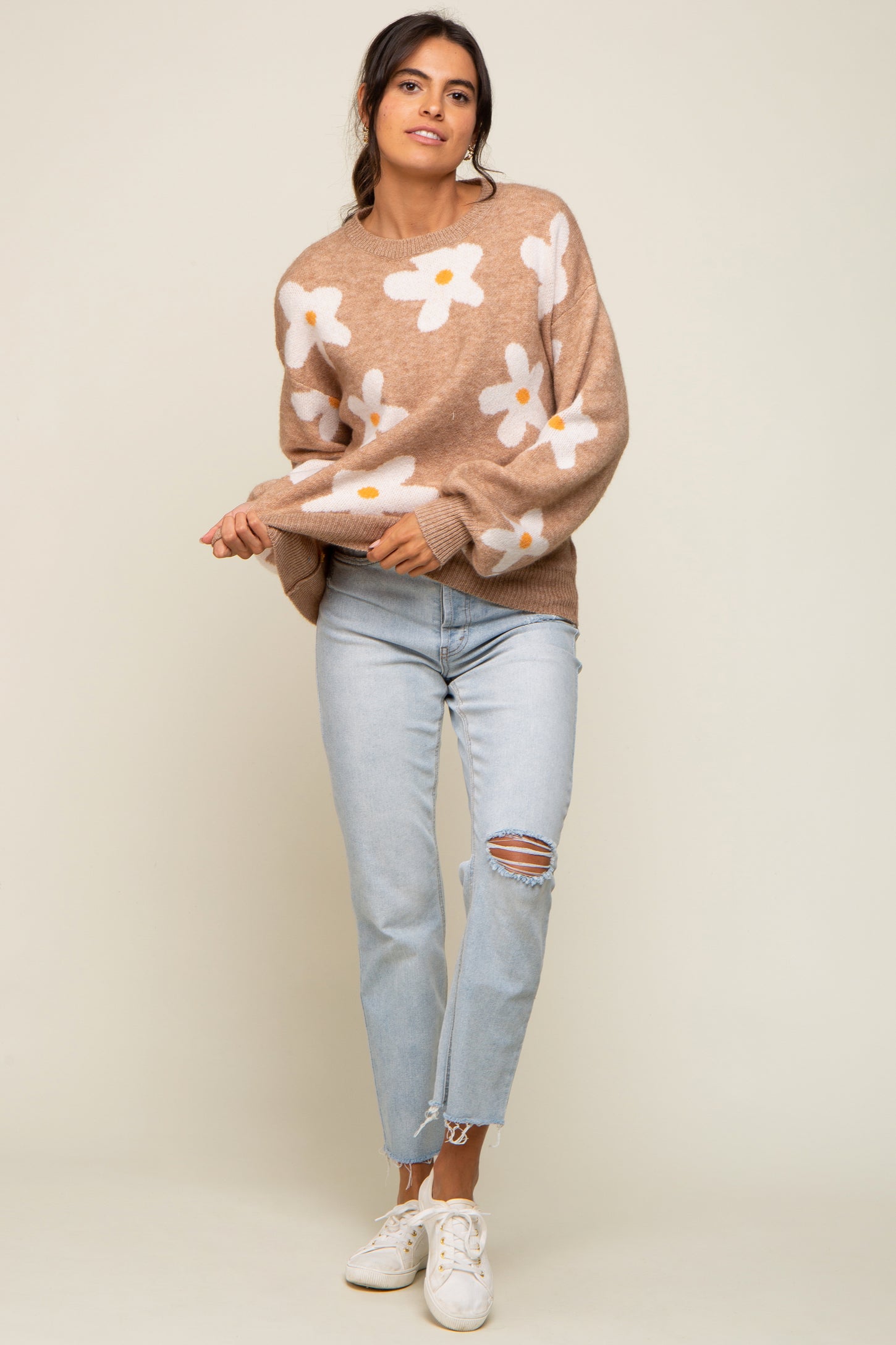 Camel Daisy Soft Brushed Knit Sweater