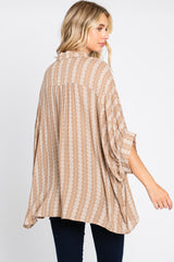 Taupe Printed Button Up Top