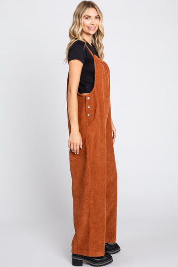 Rust Corduroy Wide Leg Overalls