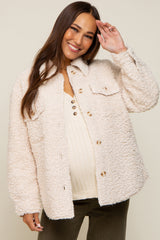 Cream Fuzzy Knit Maternity Shirt Jacket