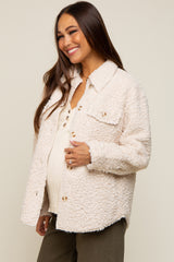 Cream Fuzzy Knit Maternity Shirt Jacket
