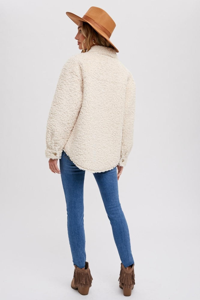 Cream Fuzzy Knit Shirt Jacket