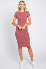 Mauve Ribbed Fitted Maternity Dress