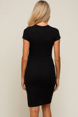 Black Ribbed Fitted Maternity Dress