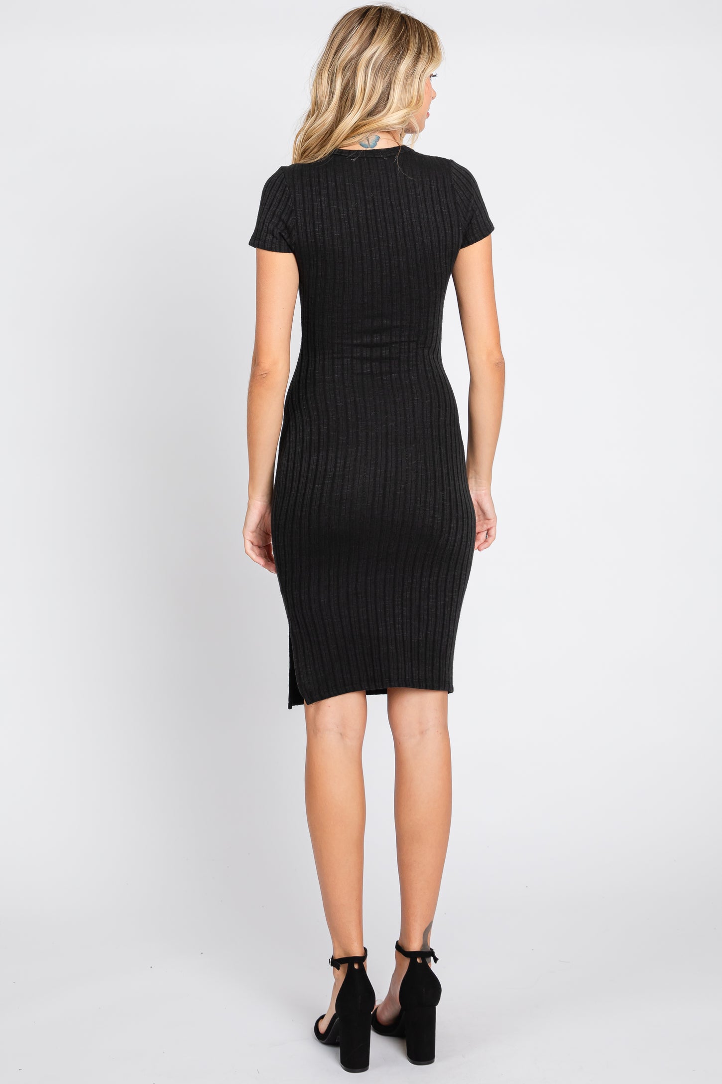 Black Ribbed Fitted Dress