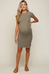 Light Olive Ribbed Fitted Maternity Dress