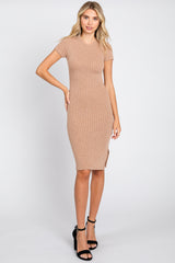Mocha Ribbed Fitted Maternity Dress