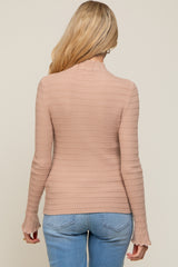 Taupe Textured Knit Ruffle Mock Neck Maternity Top