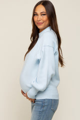 Light Blue Knit Long Sleeve Mock Neck Maternity Top