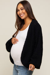 Black Cropped Chunky Open Knit Maternity Cardigan