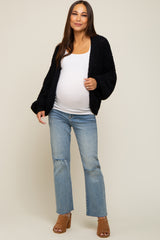 Black Cropped Chunky Open Knit Maternity Cardigan