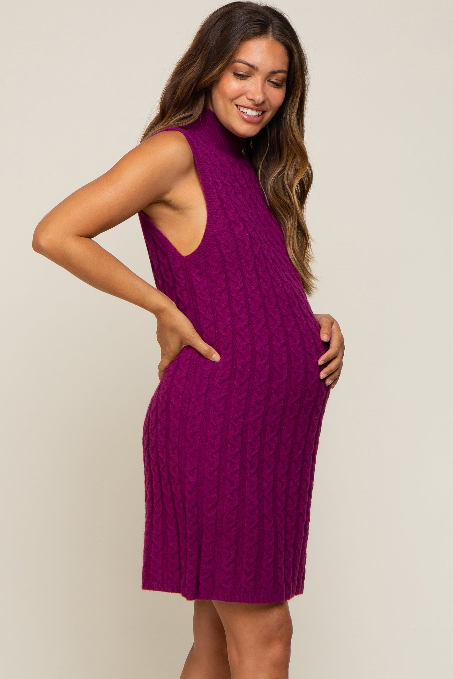 Plum Cable Knit Maternity Mini Sweater Dress– PinkBlush