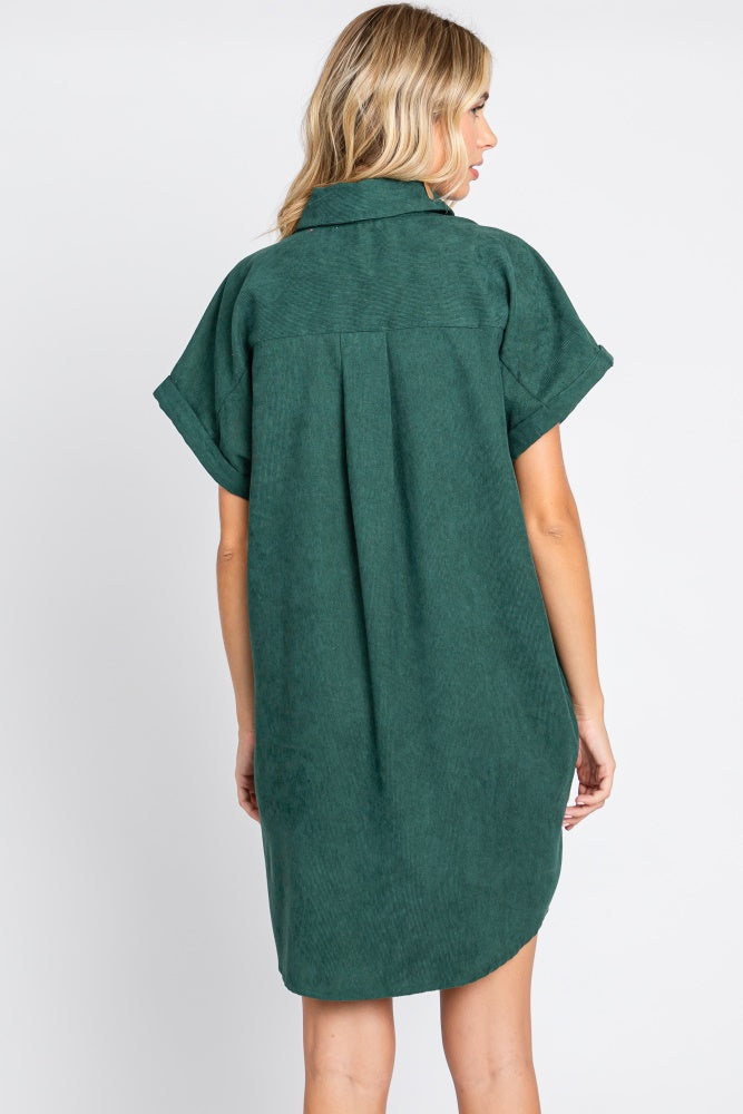 Forest Green Ribbed Button Down Mini Dress PinkBlush Forest Green Ribbed Button Down Mini Dress PinkBlush