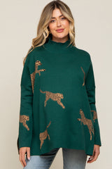 Forest Green Animal Print Side Slit Maternity Sweater
