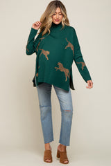 Forest Green Animal Print Side Slit Maternity Sweater