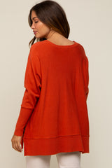Orange Dolman Sleeve Side Slit Maternity Sweater
