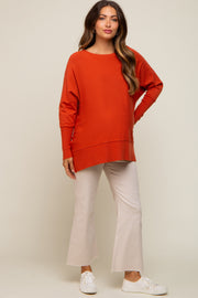 Orange Dolman Sleeve Side Slit Maternity Sweater