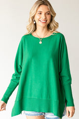 Green Dolman Sleeve Side Slit Maternity Sweater