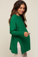 Green Dolman Sleeve Side Slit Maternity Sweater