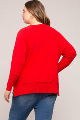 Red Dolman Sleeve Side Slit Maternity Plus Sweater
