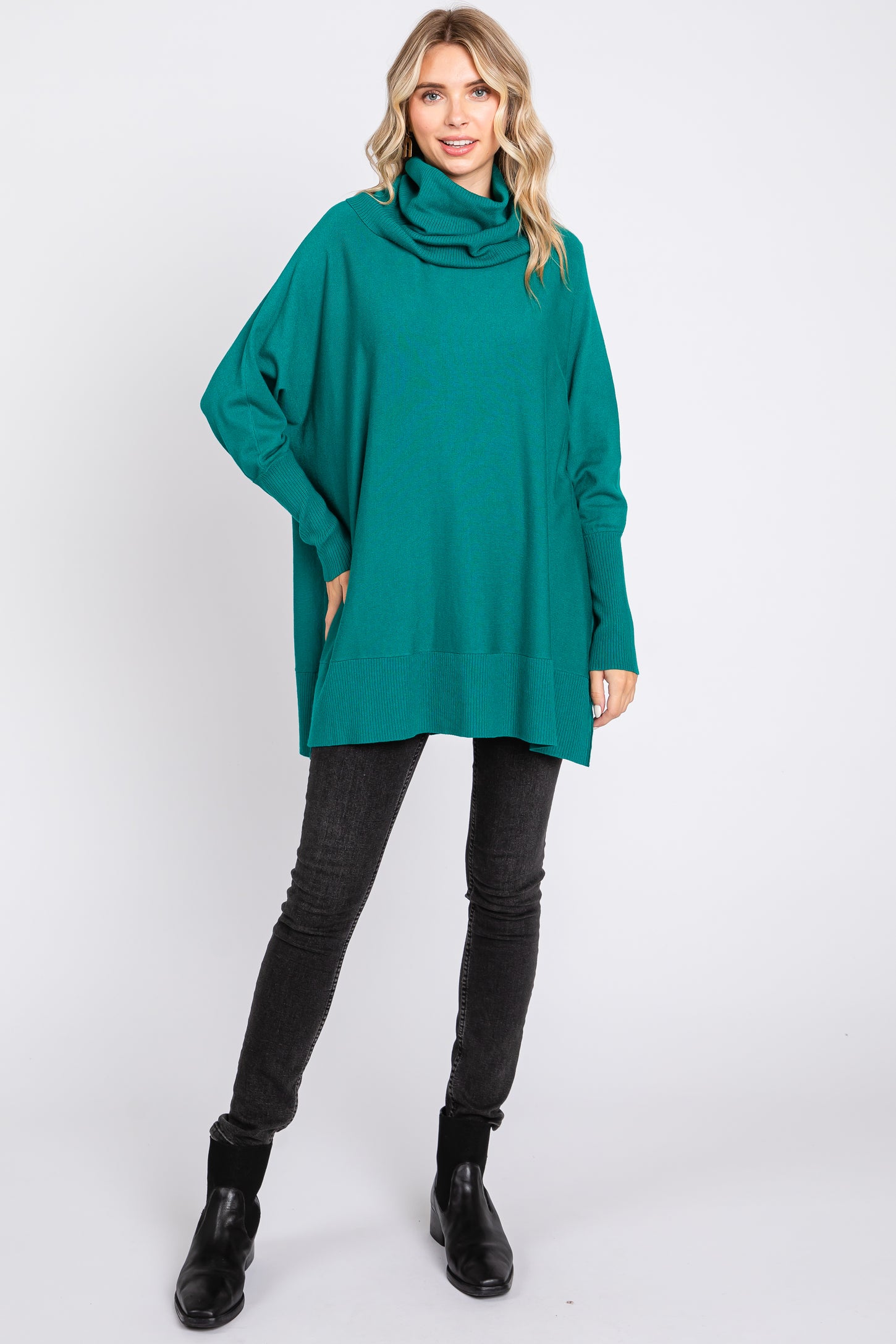 Forest Green Cowl Neck Dolman Sleeve Maternity Sweater